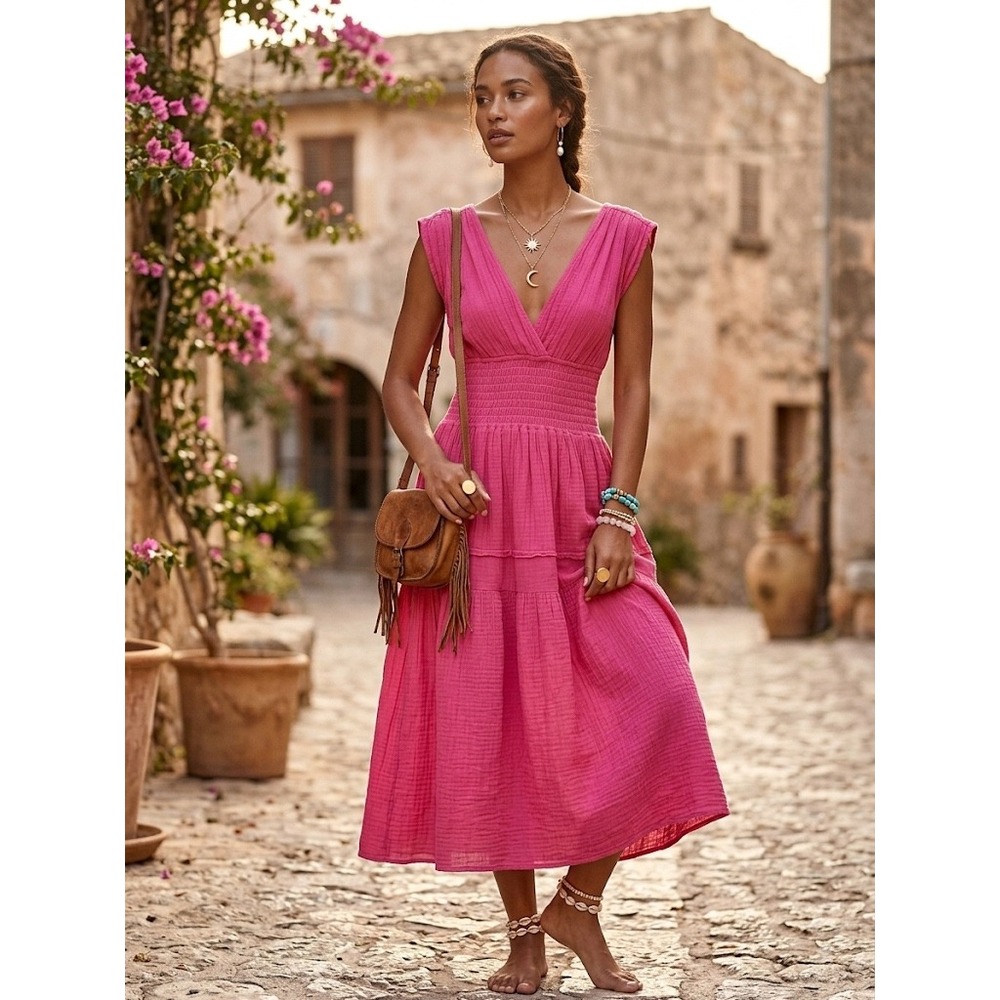 NWT Félicité Apparel Pink Smocked Gauze Tiered Dress | Size 1 (XS/S)